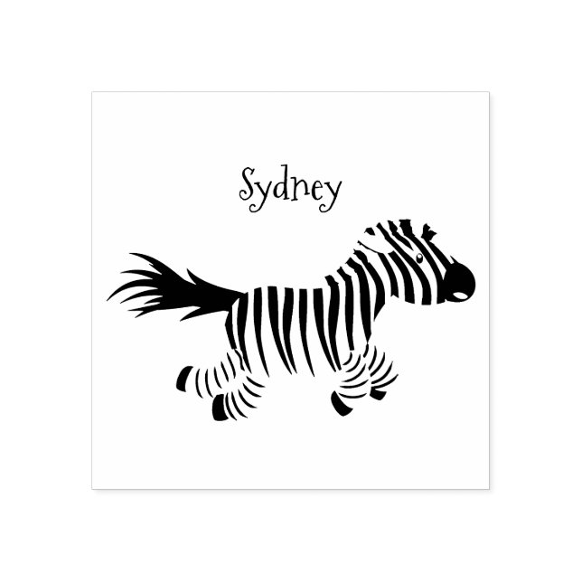Cute funny zebra running cartoon illustration rubber stamp (Imprint)