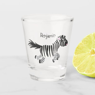 Cute funny zebra running cartoon illustration shot glass