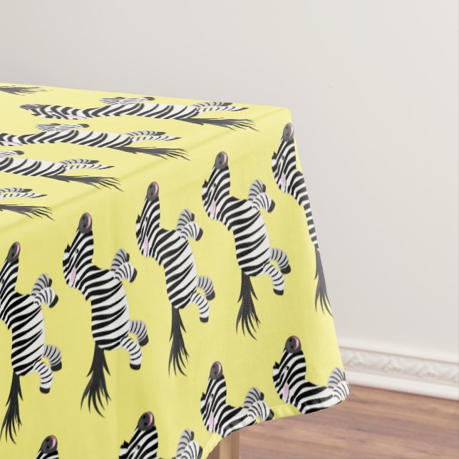 Cute funny zebra running cartoon illustration tablecloth (In Situ)