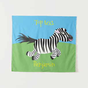 Cute funny zebra running cartoon illustration tapestry