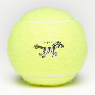 Cute funny zebra running cartoon illustration tennis balls