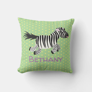 Cute funny zebra running cartoon illustration throw pillow