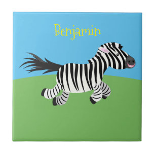 Cute funny zebra running cartoon illustration tile