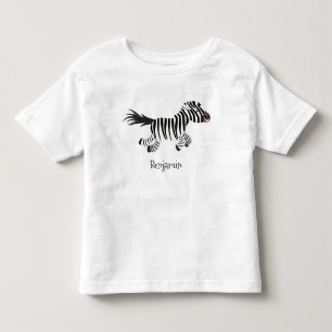 Cute funny zebra running cartoon illustration toddler t-shirt