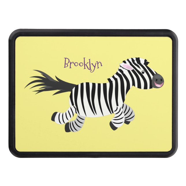 Cute funny zebra running cartoon illustration trailer hitch cover (Front)