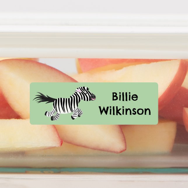 Cute funny zebra running cartoon personalized (Affixed)