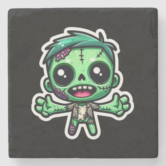 Cute, funny zombie stone coaster (Front)