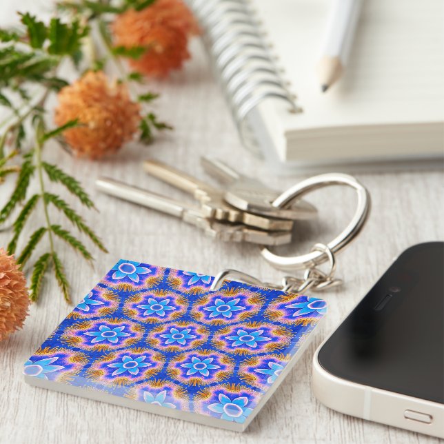 Cute Furry Flowers Pattern Keychain (Front Right)