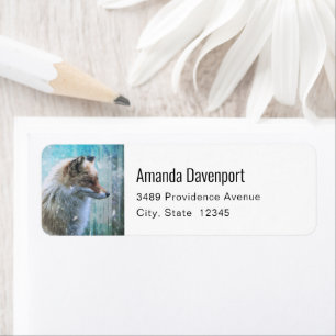 Cute Furry Fox on Blue Grunge Background Address