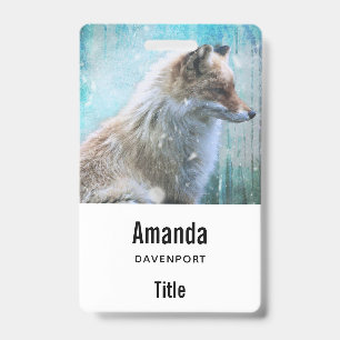 Cute Furry Fox on Blue Grunge Background Badge