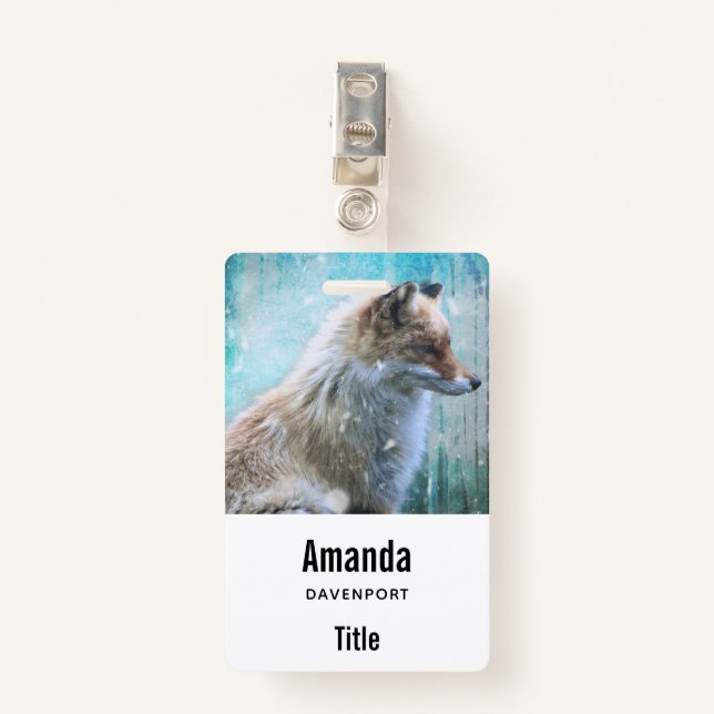 Cute Furry Fox on Blue Grunge Background Badge (Front with Clip)