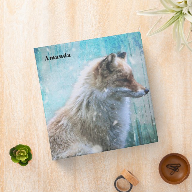 Cute Furry Fox on Blue Grunge Background Binder (In Situ)