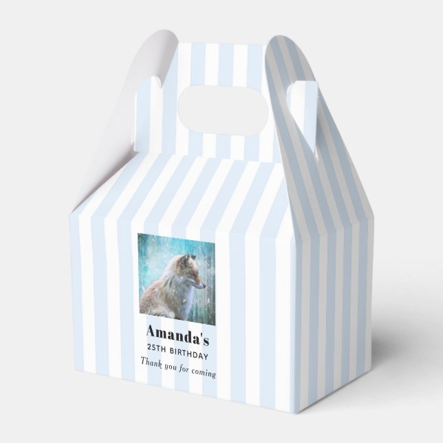  Cute Furry Fox on Blue Grunge Background Birthday Favor Box (Front Side)