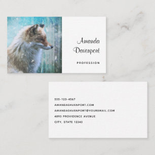 Cute Furry Fox on Blue Grunge Background Business Card