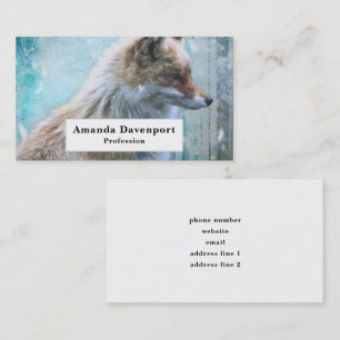 Cute Furry Fox on Blue Grunge Background Business Card