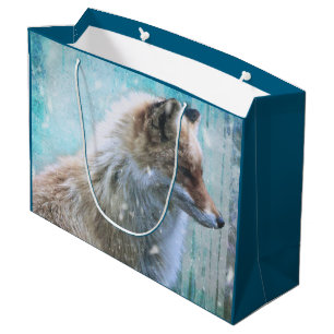 Cute Furry Fox on Blue Grunge Background Large Gift Bag