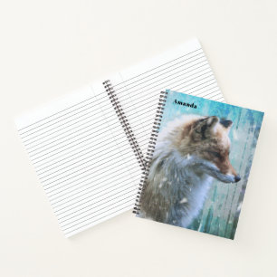 Cute Furry Fox on Blue Grunge Background Notebook
