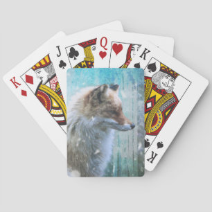Cute Furry Fox on Blue Grunge Background Playing Cards