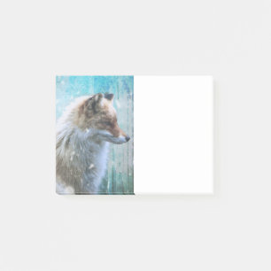 Cute Furry Fox on Blue Grunge Background Post-it Notes