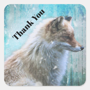 Cute Furry Fox on Blue Grunge Background Square Sticker