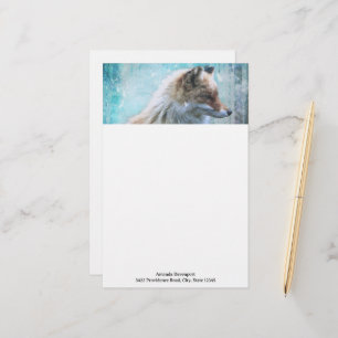 Cute Furry Fox on Blue Grunge Background Stationery