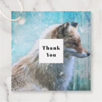Cute Furry Fox on Blue Grunge Background Thank You