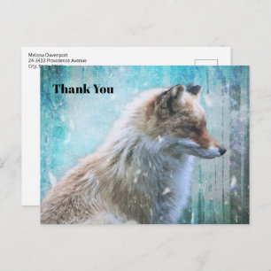Cute Furry Fox on Blue Grunge Background Thank You Postcard