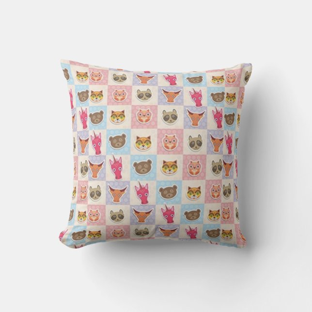 Cute Furry Friends Throw Pillow (Front)