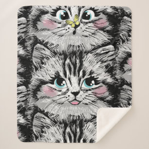 Cute furry kitten face seamless pattern. Illustrat Sherpa Blanket