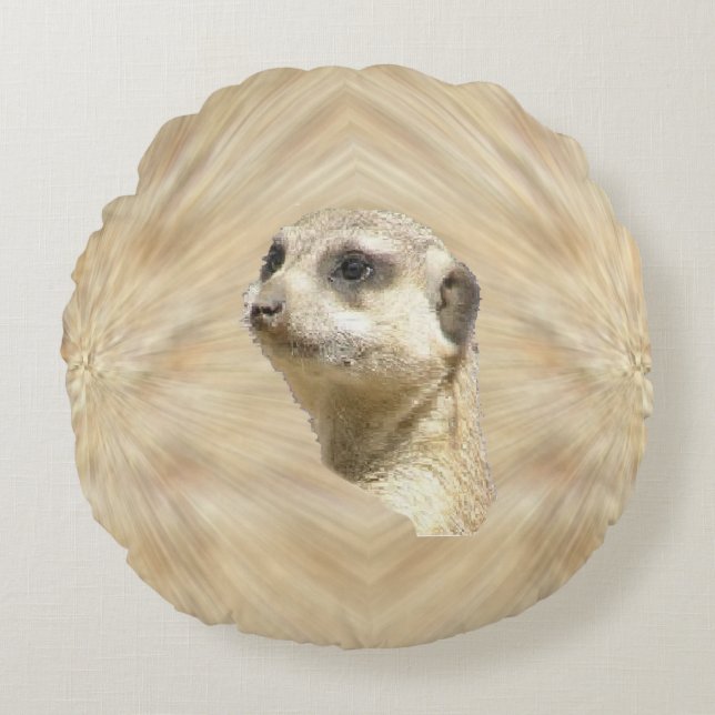 Cute Furry Meerkat Face Coussin rond (Devant)
