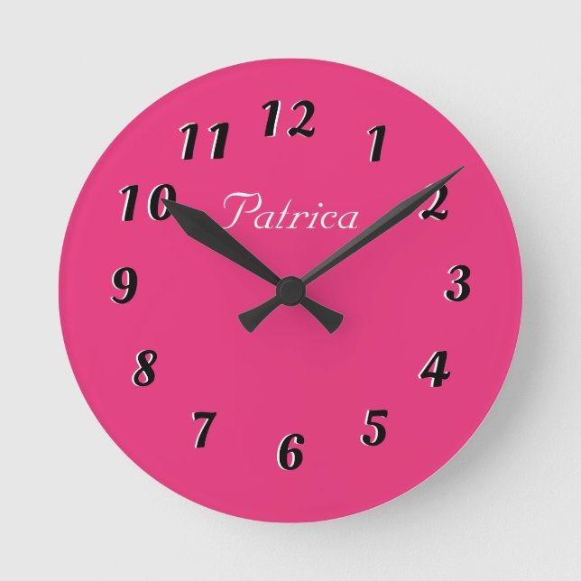 Cute Fushia and White Personalized Wall Clock (Front)