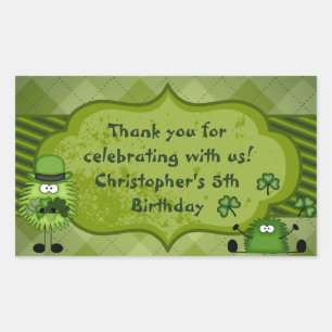 Cute Fuzzies and Clovers Irish Thank You Birthday Sticker