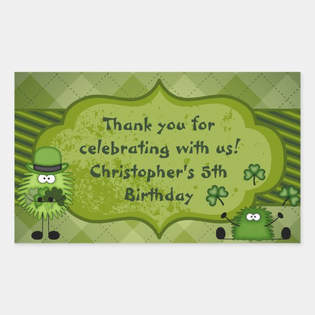 Cute Fuzzies and Clovers Irish Thank You Birthday Sticker (Front)