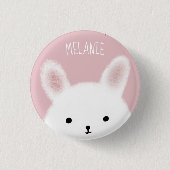 Cute Fuzzy Bunny Pink Personalised 1 Inch Round Button (Front)