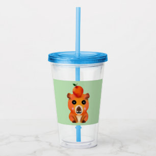 Cute Fuzzy Capybara with Orange Kawaii Animal Ar Acrylic Tumbler