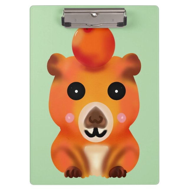 Cute Fuzzy Capybara with Orange | Kawaii Animal Ar Clipboard (Front)