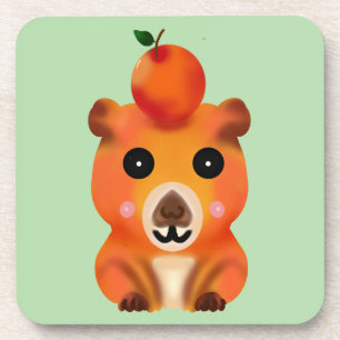 Cute Fuzzy Capybara with Orange   Kawaii Animal Ar Coaster
