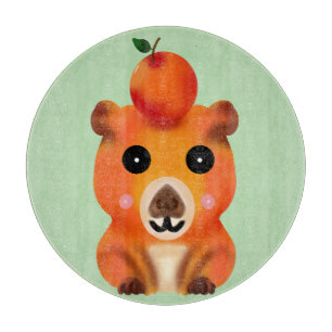 Cute Fuzzy Capybara with Orange   Kawaii Animal Ar Cutting Board