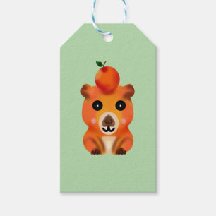 Cute Fuzzy Capybara with Orange   Kawaii Animal Ar Gift Tags