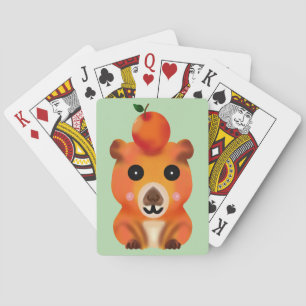 Cute Fuzzy Capybara with Orange   Kawaii Animal Ar Playing Cards