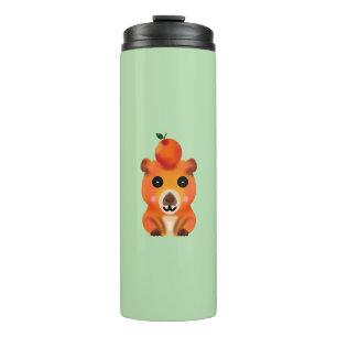 Cute Fuzzy Capybara with Orange   Kawaii Animal Ar Thermal Tumbler