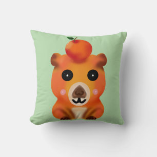 Cute Fuzzy Capybara with Orange   Kawaii Animal Ar Throw Pillow