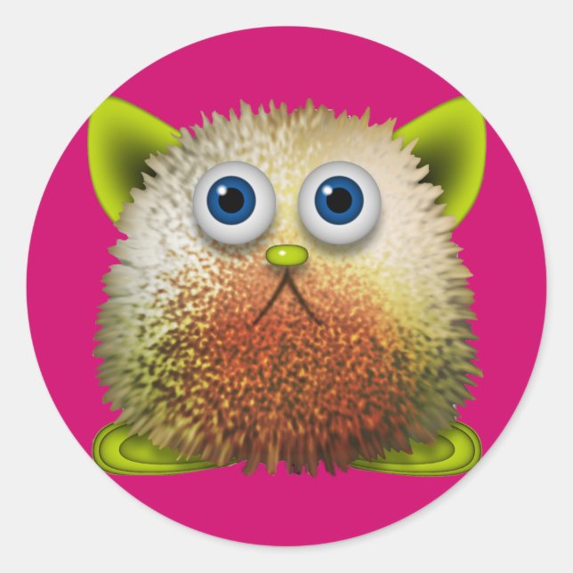 Cute Fuzzy Cartoon Character Art for All Classic Round Sticker (Front)
