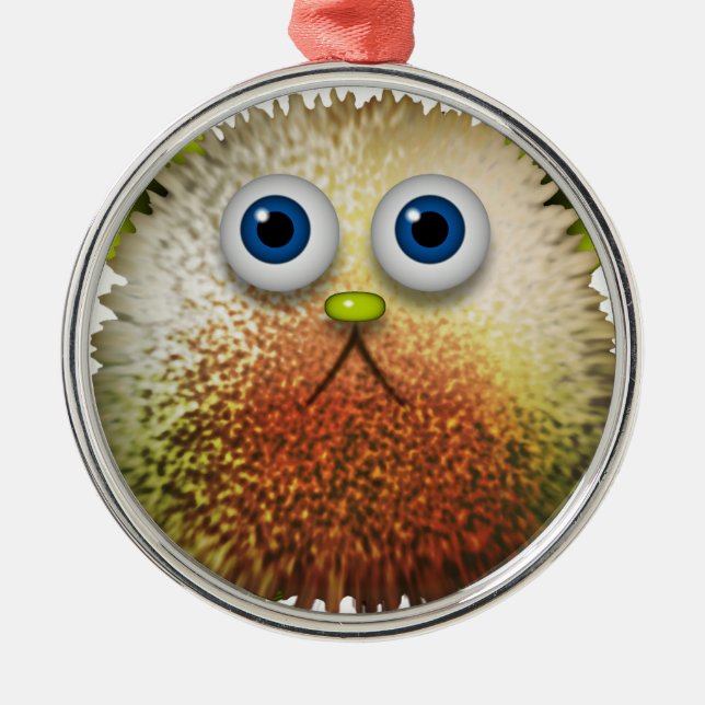 Cute Fuzzy Cartoon Character Art for All Metal Ornament (Front)
