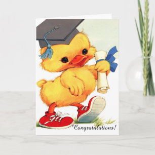 Cute fuzzy duck graduation customizable card