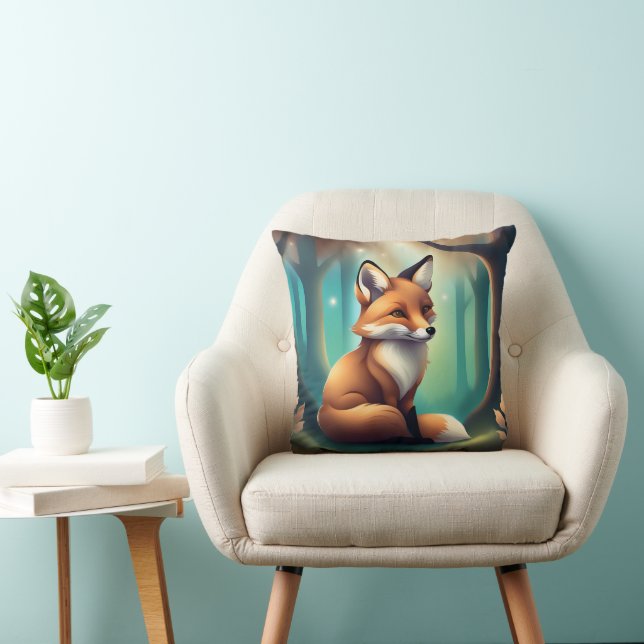 Cute Fuzzy Fox Animal For Nursery Throw Pillow (Chair)