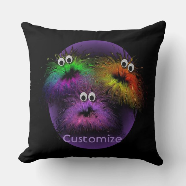 Cute Fuzzy Rainbow Critters Throw Pillow 2 (Front)