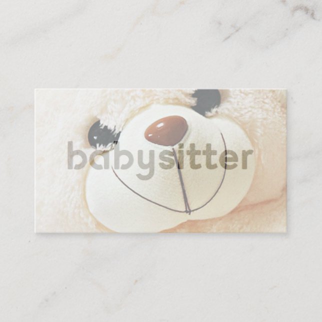 Cute Fuzzy Teddy Bear Babysitter Business Card (Front)