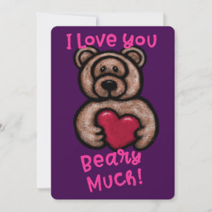 Cute Fuzzy Teddy Bear Valentine  Holiday Card
