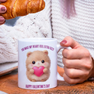 Cute Fuzzy Valentine Character Holding Heart  Mug